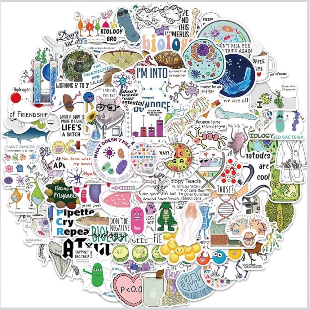 100Pcs Funny Biology Stickers for Laptop & Water Bottles Teachers & Students